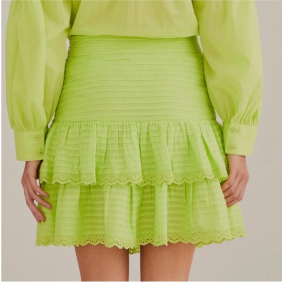 FARM Rio Neon Green Ruffled Mini Skirt size Large - Picture 2 of 11